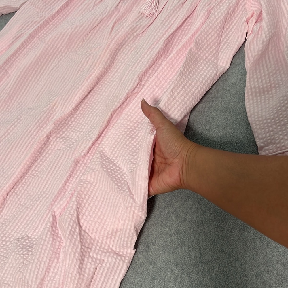 Miss Elaine House Dress Robe Large Pink Seersucker Lounge Grandma Grunge Lounge - Picture 7 of 12